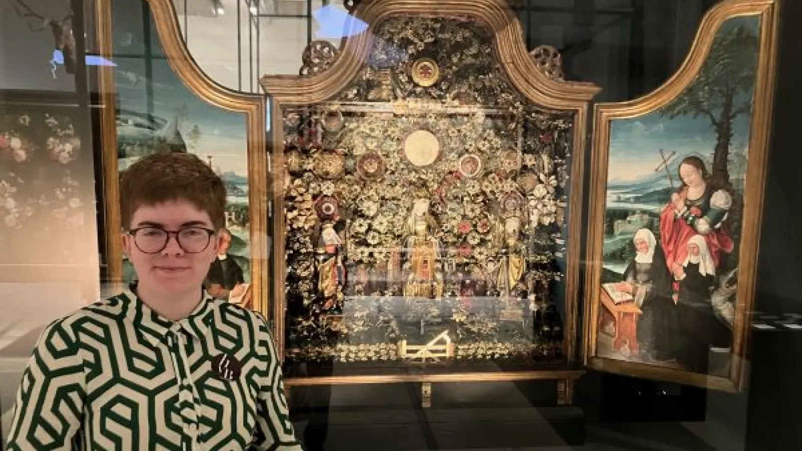 Maggie Wilson with reliquary cabinet