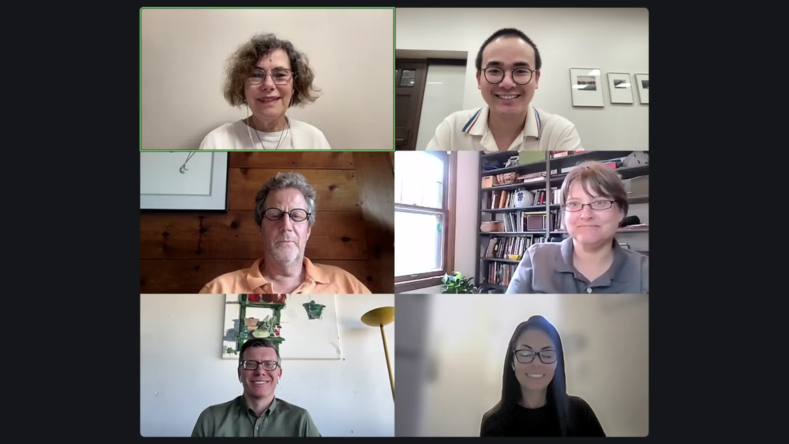 A screenshot of six people in an online zoom room