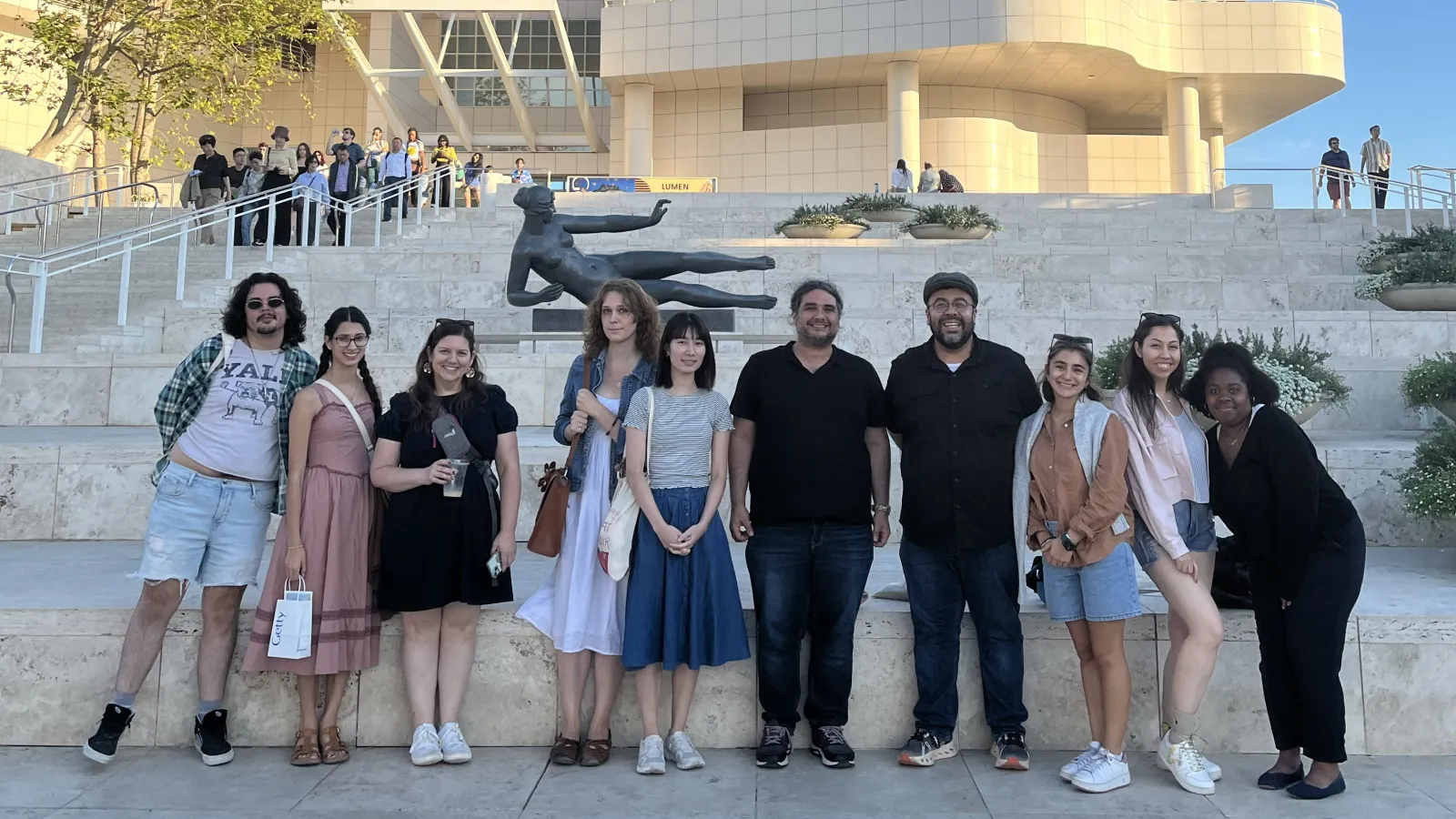 Dr. Carlos Rivas with his graduate seminar on Early Modern Art History visiting the Getty Center in Los Angeles, California