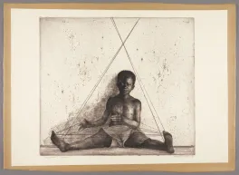 Charles White, Cat’s Cradle, etching on tan wove paper, 23 3/4x26,” 1972